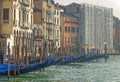 Gondolas moored on the gran canal