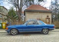 Classic veteran vintage old blue chromed coupe sports car Mercedes Benz 350 SLC C107