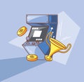 classic video game console of coins with trophy Royalty Free Stock Photo