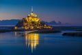 Mont Saint-Michel in twilight at dusk, Normandy, France Royalty Free Stock Photo