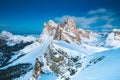 Seceda mountain peaks in the Dolomites at night in winter, South Tyrol, Italy