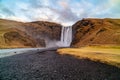 Classic view of the famous Skogafoss waterfall, Iceland. Royalty Free Stock Photo