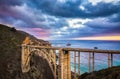 Classic view of historic Bixby Bridge along famous Highway 1 in Royalty Free Stock Photo