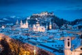 Historic city of Salzburg during winter twilight, Austria Royalty Free Stock Photo