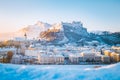 Historic city of Salzburg in winter, Austria Royalty Free Stock Photo