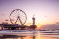 A classic view of the Pier and wheel of Scheveningen during sunset Royalty Free Stock Photo