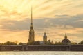 Classic view of Saint-Petersburg river scape at sunset, Peter and Paul fortress Royalty Free Stock Photo