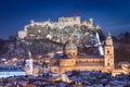 Classic view of Salzburg at Christmas time in winter, Austria Royalty Free Stock Photo