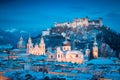 Classic view of Salzburg at Christmas time in winter, Austria Royalty Free Stock Photo