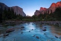 Classic view of scenic Yosemite Valley on a sunny day with blue Royalty Free Stock Photo