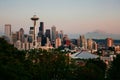 Classic view of Seattle skyline at sunset with retro vintage filter effect, Washington State, USA Royalty Free Stock Photo