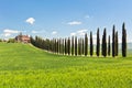 Classic View of Tuscan Farmhouse, Green Field and Cypress Tree R
