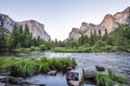 Classic view of Yosemite Valley at sunset in Yosemite National Park Royalty Free Stock Photo