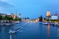 Classic views of the Zurich the Limmat river, Switzerland Royalty Free Stock Photo