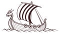 Classic Viking Ship with Shields and Striped Sail Vector, vector design Generative AI Royalty Free Stock Photo