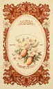 Classic vintage almond flavored brandy label frame. Labeled canned almond flavor