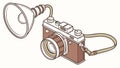 Classic Vintage Camera with External Flash Attachment, vector design Generative AI Royalty Free Stock Photo