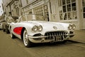 Classic vintage corvette in sepia tone