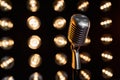 Classic vintage mic in front of blurred spotlights on black background. Royalty Free Stock Photo