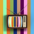 Classic Vintage Rare TV in front of Multicolour Wall. 3d Rendering