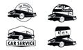 Classic vintage retro black and white car. Vector logo design set Royalty Free Stock Photo