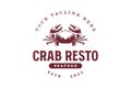 Classic Vintage Retro Seafood Red Crab Restaurant Logo Design Icon Vector Typography Royalty Free Stock Photo