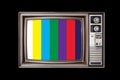 old television with NTSC or PAL on black background Royalty Free Stock Photo