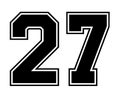 27 Classic Vintage Sport Jersey Number in black number on white background for american football, baseball or basketball Royalty Free Stock Photo