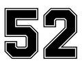 52 Classic Vintage Sport Jersey Number in black number on white background for american football, baseball or basketball Royalty Free Stock Photo