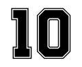 10 Classic Vintage Sport Jersey Number in black number on white background for american football, baseball or basketball Royalty Free Stock Photo