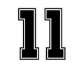 11 Classic Vintage Sport Jersey Number in black number on white background for american football, baseball or basketball Royalty Free Stock Photo