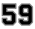 59 Classic Vintage Sport Jersey Number in black number on white background for american football, baseball or basketball Royalty Free Stock Photo