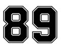 89 Classic Vintage Sport Jersey Number in black number on white background for american football, baseball or basketball Royalty Free Stock Photo