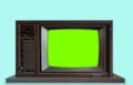 Classic vintage style retro old tv On a wooden table Used in analogue and must open, close, change the channel on the device only