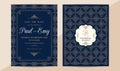 Classic vintage wedding invitation card with copper color border and frame on dark navy blue background Royalty Free Stock Photo