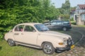 Classic vintage white Saab 96 two stroke motor parked Royalty Free Stock Photo