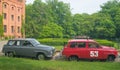 Classic vintage white Saab 95 two stroke motor parked Royalty Free Stock Photo