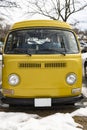 Classic vintage yellow Volkswagen Transporter camper van parked in Portsmouth NH Royalty Free Stock Photo