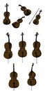 Classic violin, alt, cello, double bass and bow vector isolated on white background