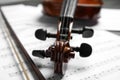 Classic violin, bow on note sheets Royalty Free Stock Photo