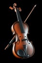 Classic violin, musical instrument on black background