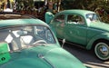 2 Classic Volkswagen Beetles Lined Up in Row Color Green Royalty Free Stock Photo