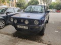 Classic Volkswagen Golf Country edition 4x4 SUV, in blue color parked in the streets of Barcelona Royalty Free Stock Photo