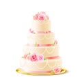 Classic Wedding Cake With Roses Realistic Royalty Free Stock Photo