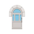 Classic white arched front door to house, closed elegant door vector illustration