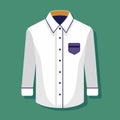Classic white button-down shirt with blue pocket against a vibrant green background A classic white button-down shirt with a small