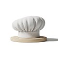 3D Rendered White Chef\'s Hat on a Light Brown Circular Base on White Background chef hat Royalty Free Stock Photo