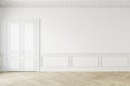 Classic white empty interior with moldings and door. Royalty Free Stock Photo