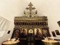 A classic white and gold interior in an Orthodox church on the coast of Paros, Greece - GREEK LIFE Royalty Free Stock Photo