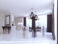 Classic white kitchen-dining room in the style of art Deco.